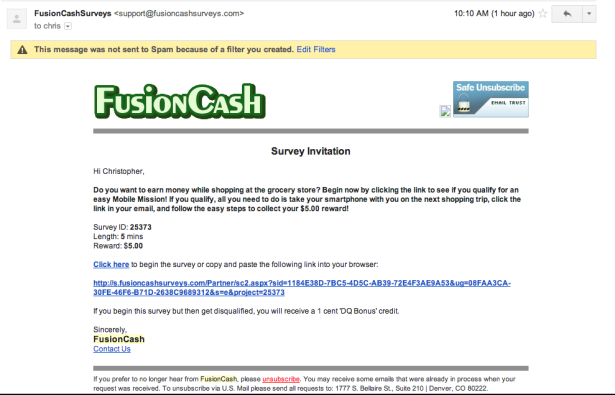 FusionCash Survey Invite